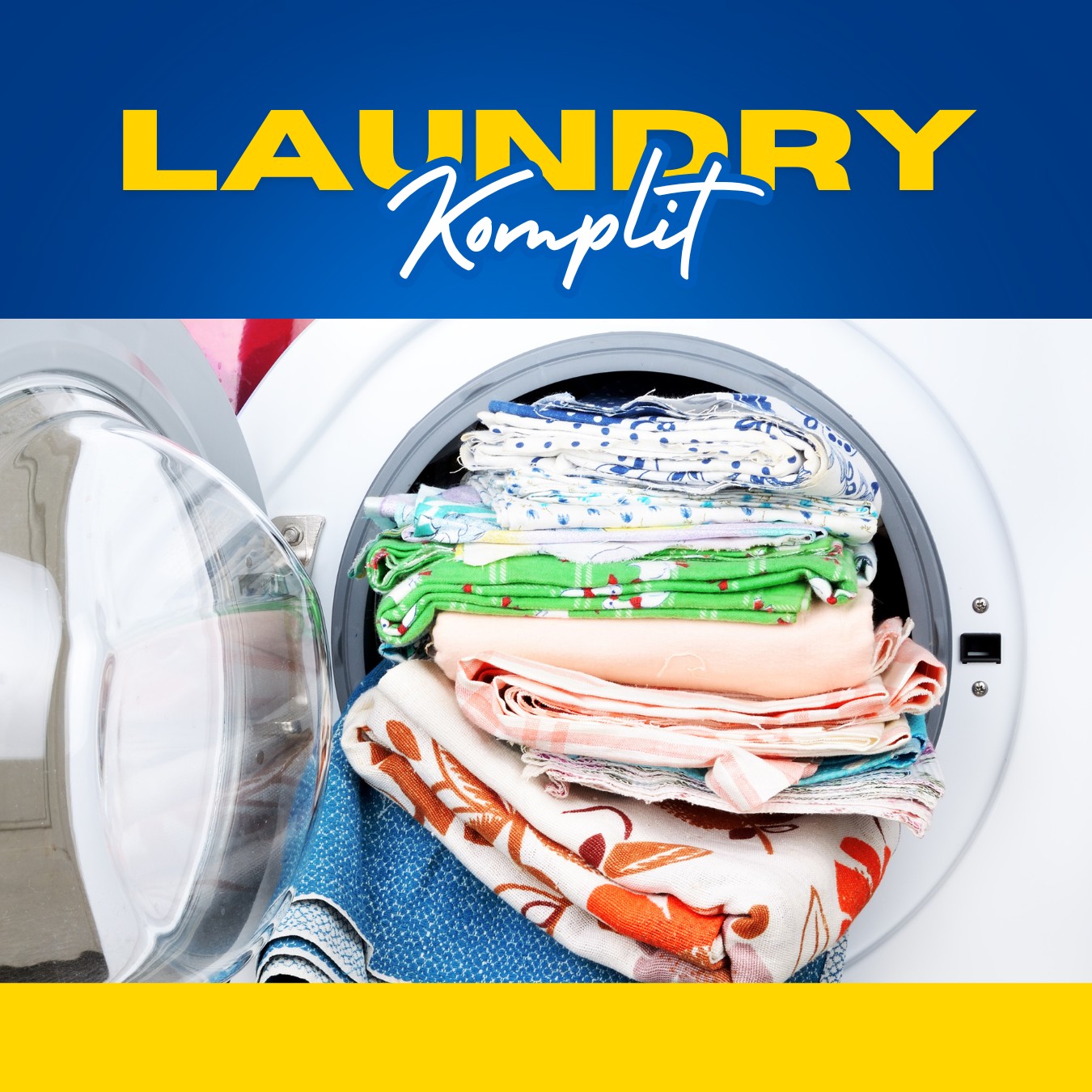 Biru dan Kuning Modern Promo Jasa Laundry Postingan Instagram - 1